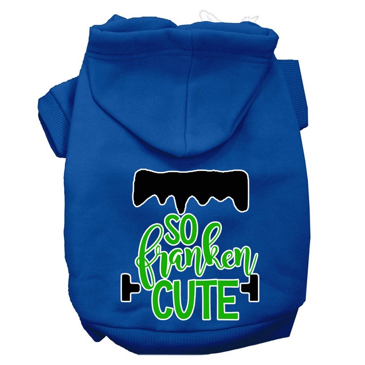 So Franken Cute Screen Print Dog Hoodie Blue XS